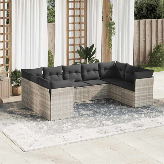 9-Delige Loungeset Met Kussens Poly Rattan